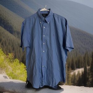 Y2K Mens Ralph Lauren Men's L Blue Short Sleeve Cotton Shirt Small Purple Pony